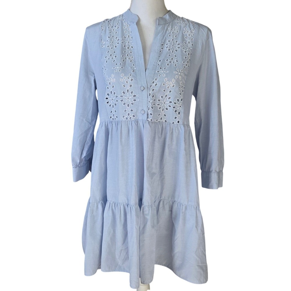 Zara Light Blue Eyelet Tiered Mini Dress